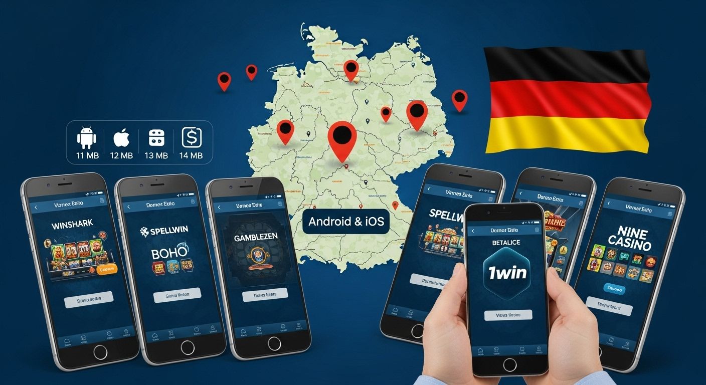 Verschiedene mobile Casino Apps auf Smartphones mit Deutschlandbezug